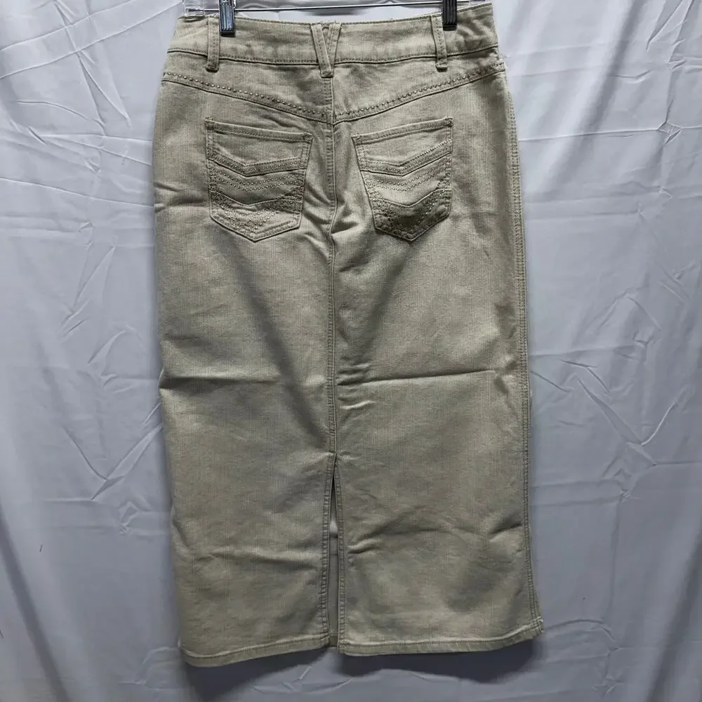Christopher & Banks Size 6 Women's Midi Khaki Straight Skirt Minimalist Capsule
